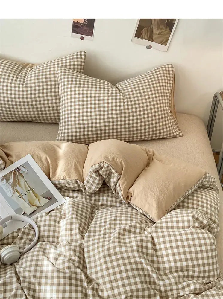 Soft Washed Beige Quilted Duvet Cover Set