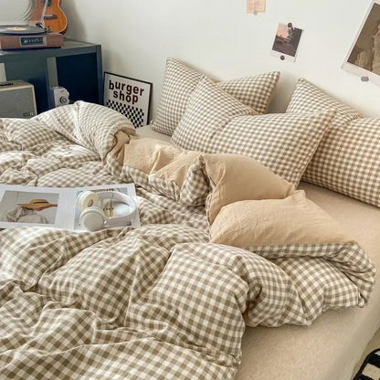Soft Washed Beige Quilted Duvet Cover Set