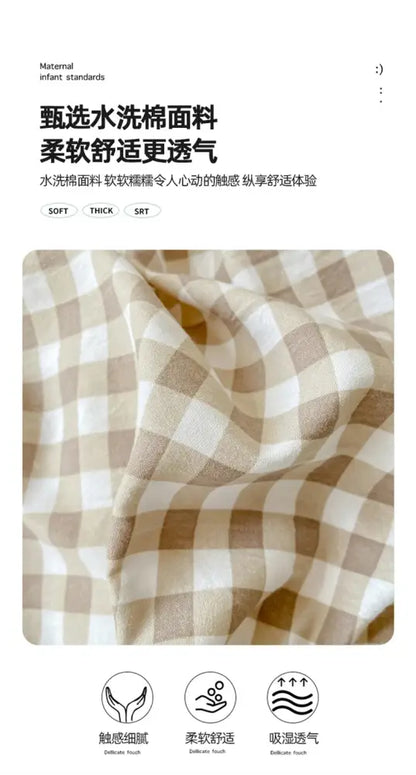 Soft Washed Beige Quilted Duvet Cover Set