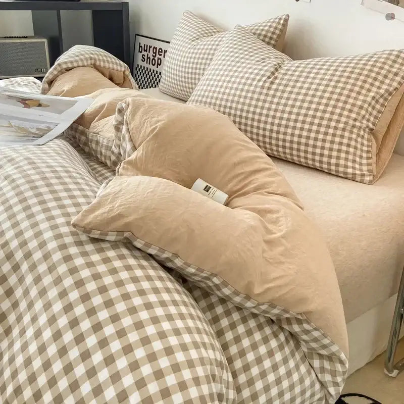 Soft Washed Beige Quilted Duvet Cover Set