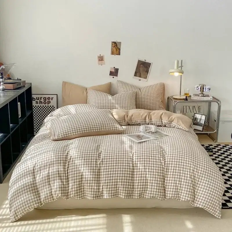 Soft Washed Beige Quilted Duvet Cover Set
