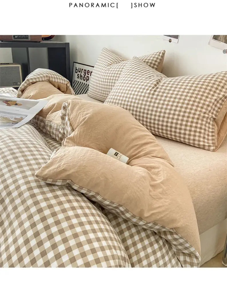 Soft Washed Beige Quilted Duvet Cover Set
