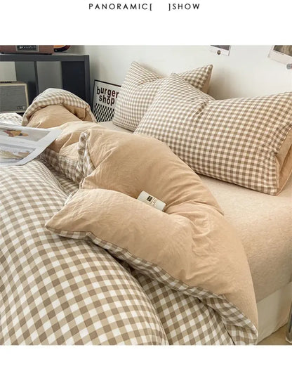 Soft Washed Beige Quilted Duvet Cover Set