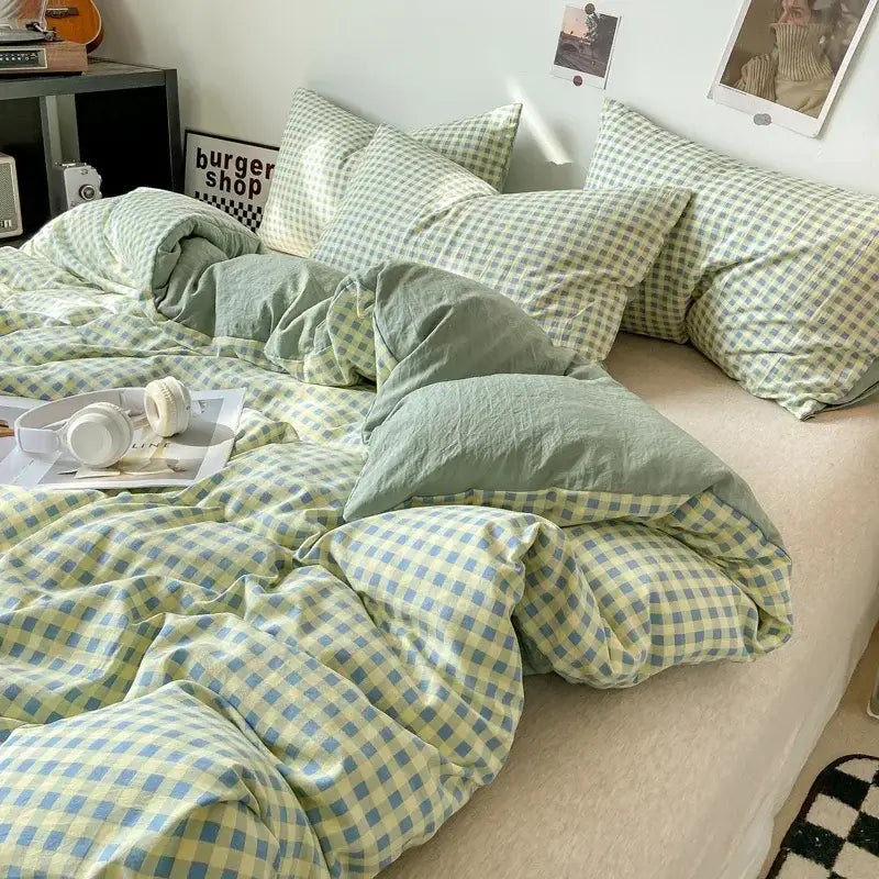 Soft Washed Beige Quilted Duvet Cover Set