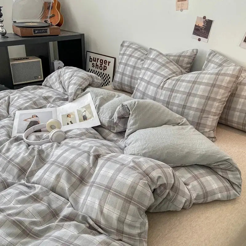 Soft Washed Beige Quilted Duvet Cover Set