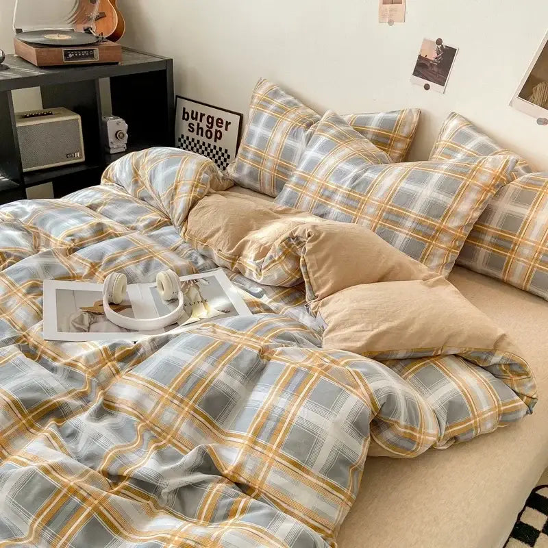 Soft Washed Beige Quilted Duvet Cover Set