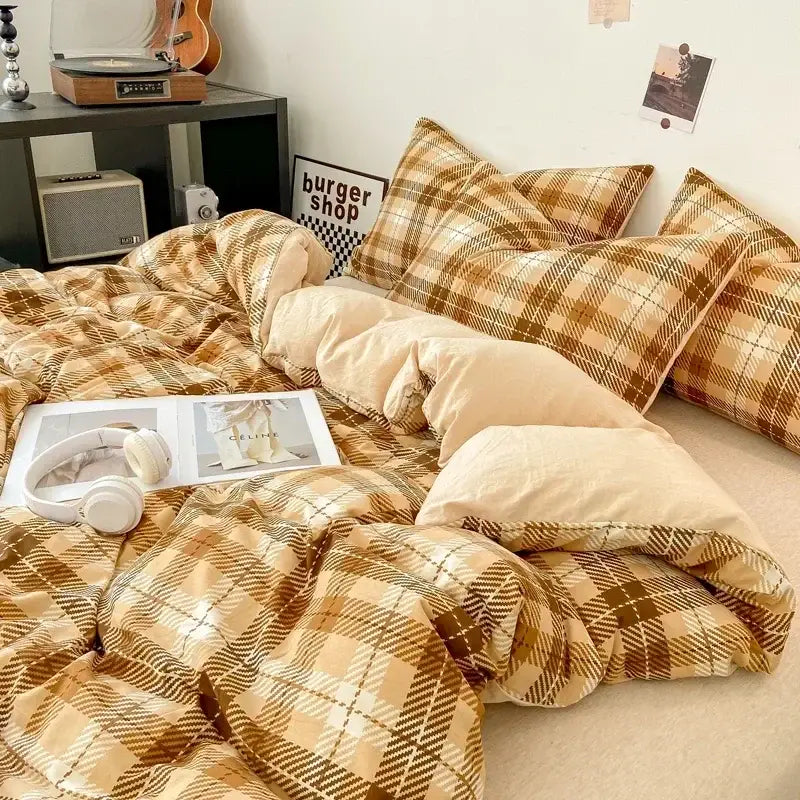 Soft Washed Beige Quilted Duvet Cover Set