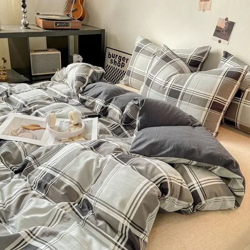 Soft Washed Beige Quilted Duvet Cover Set