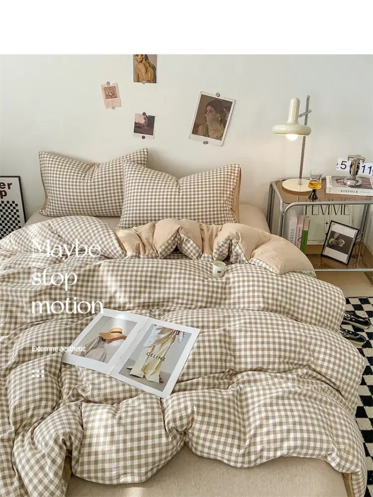 Soft Washed Beige Quilted Duvet Cover Set