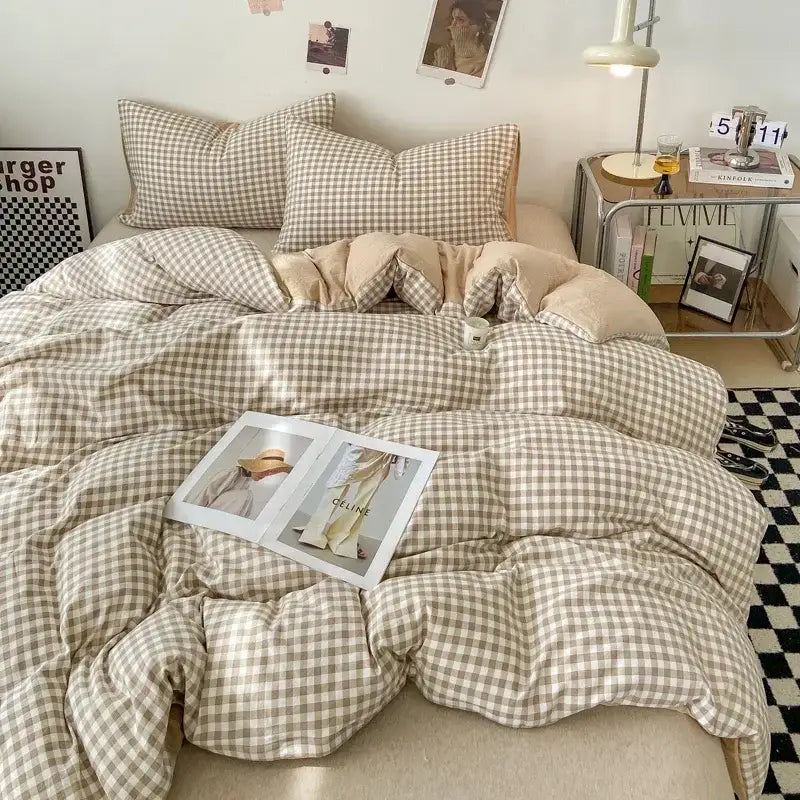 Soft Washed Beige Quilted Duvet Cover Set