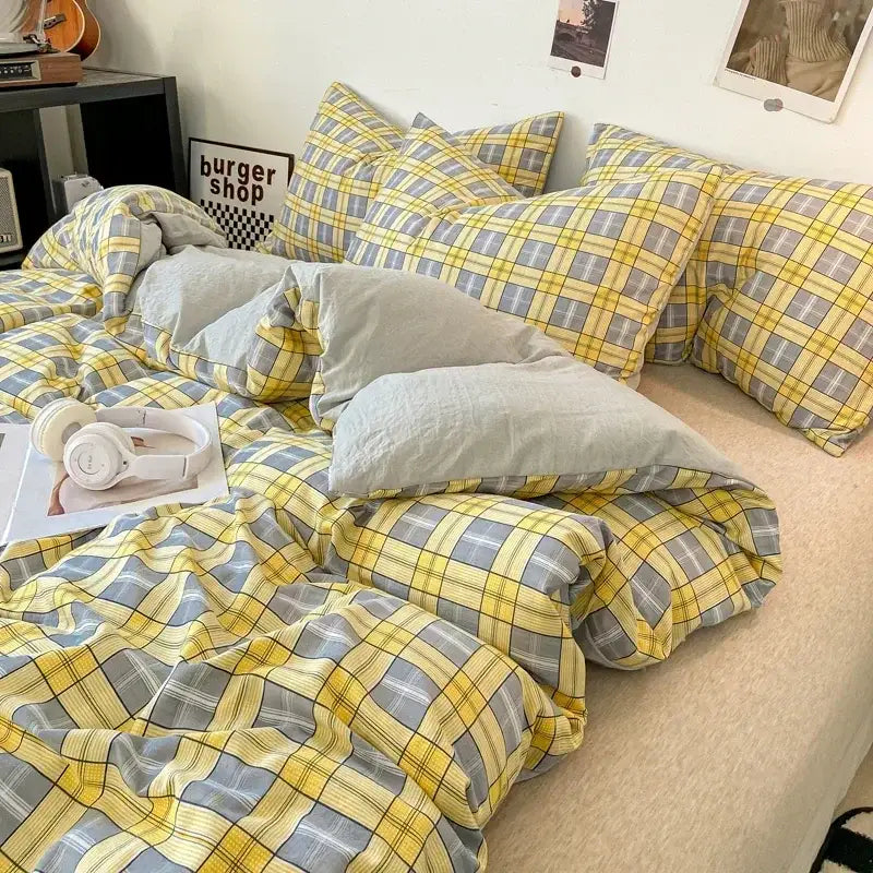 Soft Washed Beige Quilted Duvet Cover Set