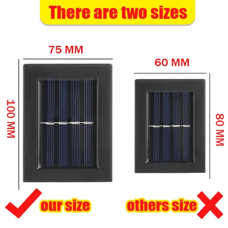 Decorbites Black solar wall light outdoor lighting, two sizes shown 75x100mm and 60x80mm on Tampa Home & Garden Store