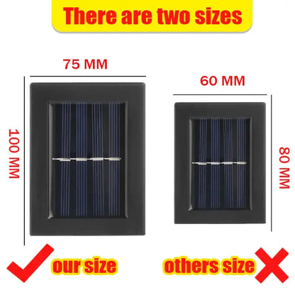 Decorbites Black solar wall light outdoor lighting, two sizes shown 75x100mm and 60x80mm on Tampa Home & Garden Store
