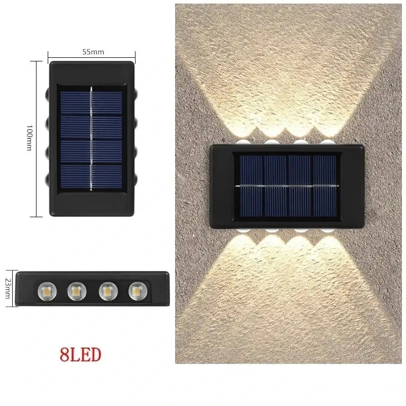 Black solar wall light by Decorbites, outdoor 8LED panel, wall-mounted uplight/downlight on Tampa Home & Garden Store