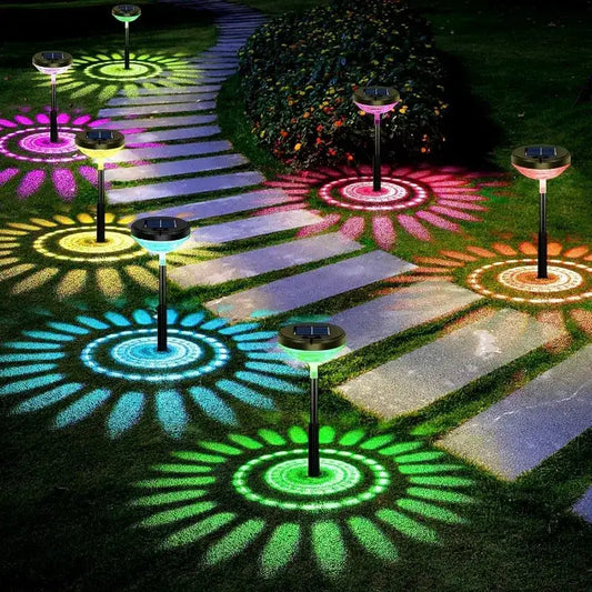 Flower-pattern color-changing solar pathway lights by Decorbites set of 8 for garden lighting on Tampa Home & Garden Store
