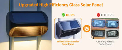 Modern black solar powered fence light Decorbites with glass-protected solar panel for lighting on Tampa Home & Garden Store