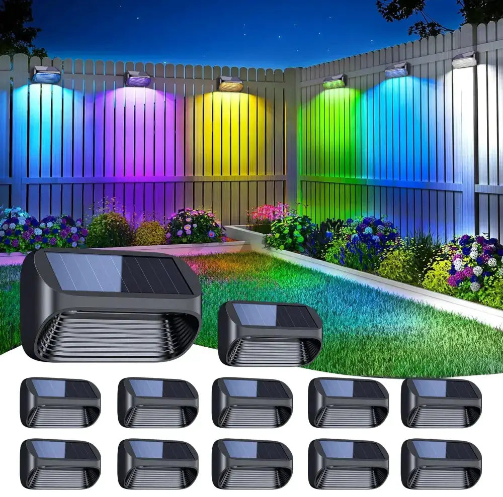 Decorbites modern black solar powered fence lights for yard steps set of 12 landscape lighting on Tampa Home & Garden Store