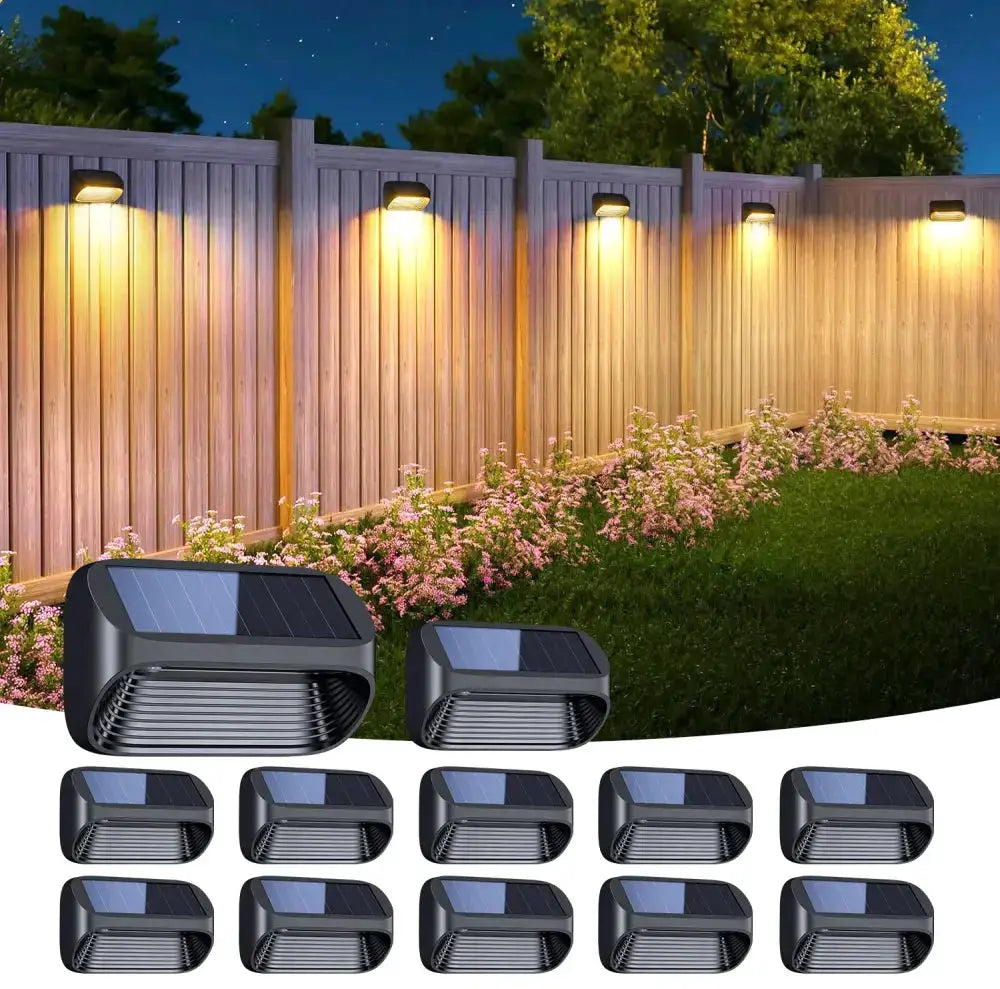 Modern black solar powered fence lights for yard and steps, path lighting, 12pk by Decorbites on Tampa Home & Garden Store