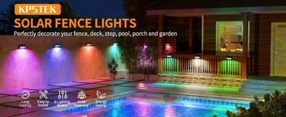 Modern black solar powered fence lights for yard steps with LED glow along wall and pool on Tampa Home & Garden Store