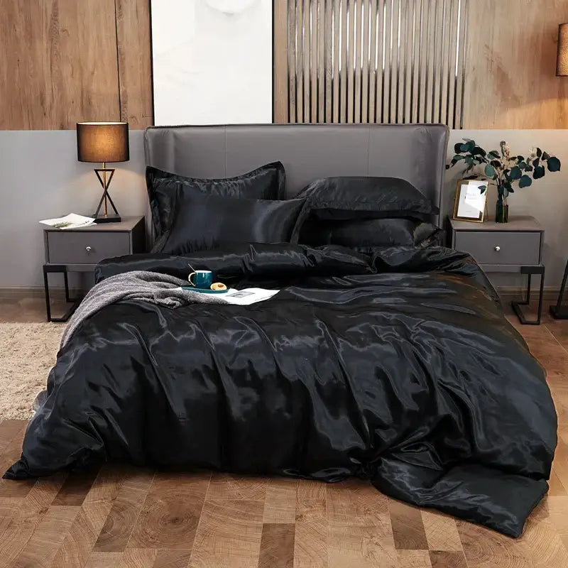 Premium Silver and Gold Satin Duvet Cover
