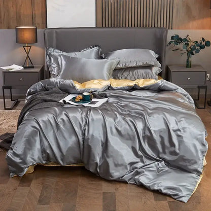 Premium Silver and Gold Satin Duvet Cover