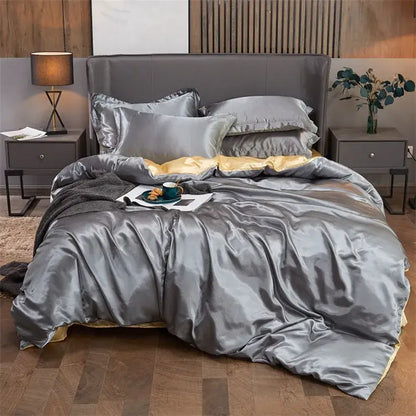 Premium Silver and Gold Satin Duvet Cover