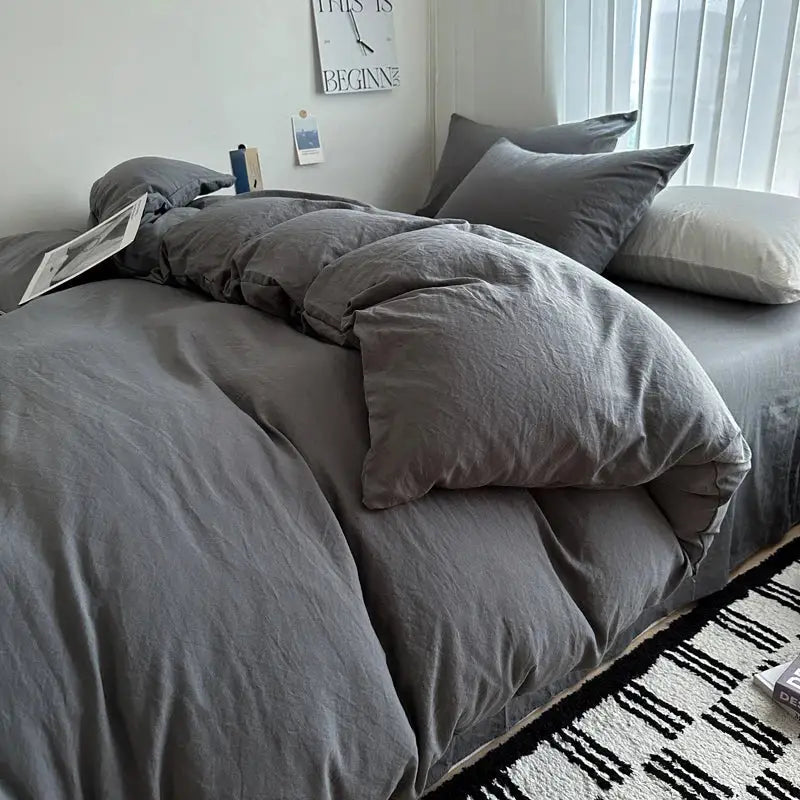 Gray quilted cotton duvet cover set by Decorbites for bedroom with matching pillows on Tampa Home & Garden Store