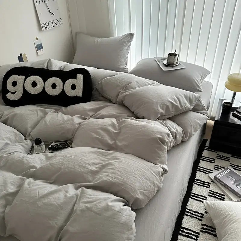 Gray quilted solid cotton duvet cover bedding set for bedroom on Tampa Home & Garden Store