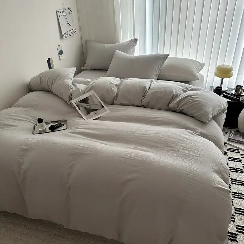 Decorbites gray quilted solid cotton duvet cover bedding set on Tampa Home & Garden Store