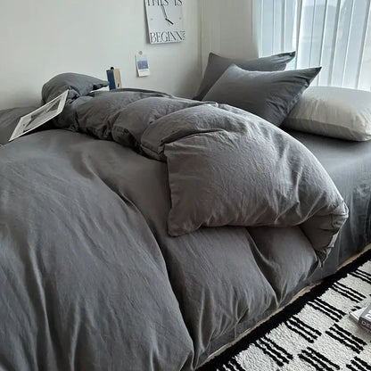 Quilted gray cotton duvet cover bedding set by Decorbites on bed on Tampa Home & Garden Store