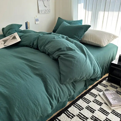 Duvet cover bedding set gray quilted cotton on bed with coordinating pillows on Tampa Home & Garden Store
