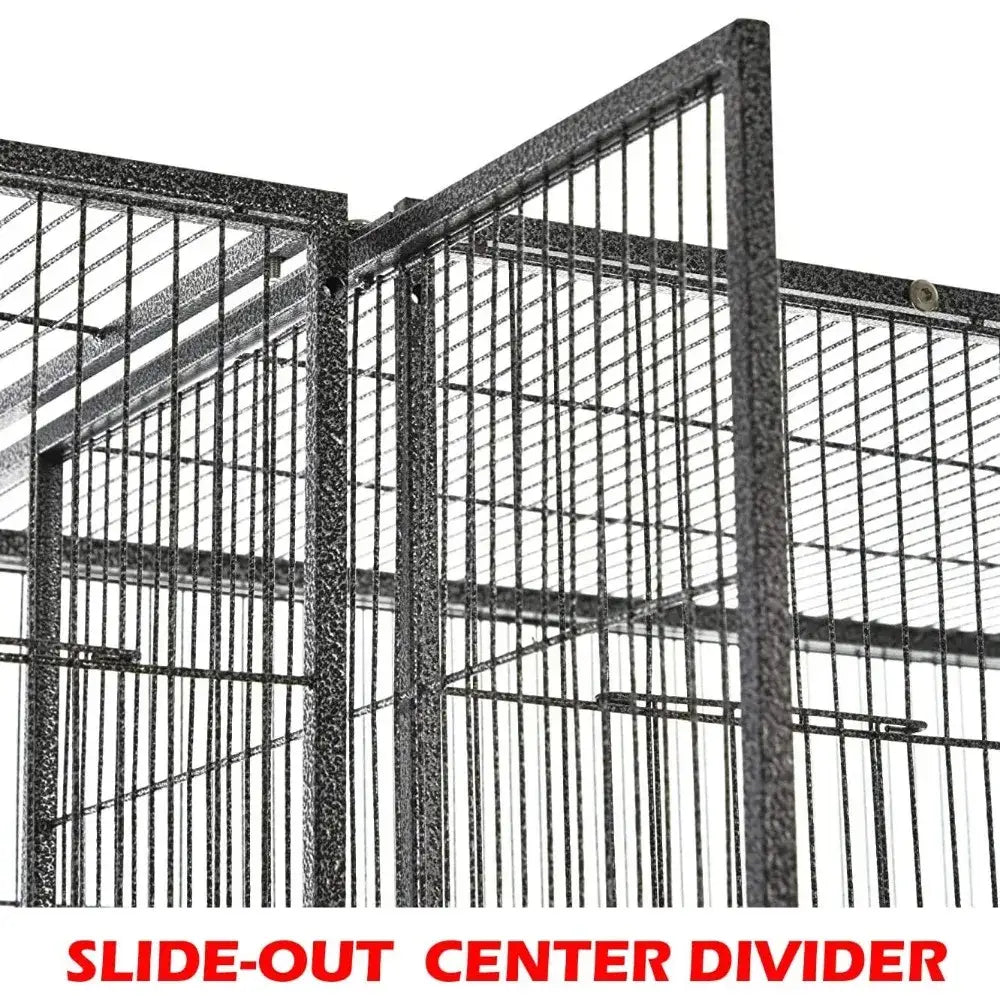 Wrought iron black double flight bird cage with breeding nest doors slide-out center divider on Tampa Home & Garden Store