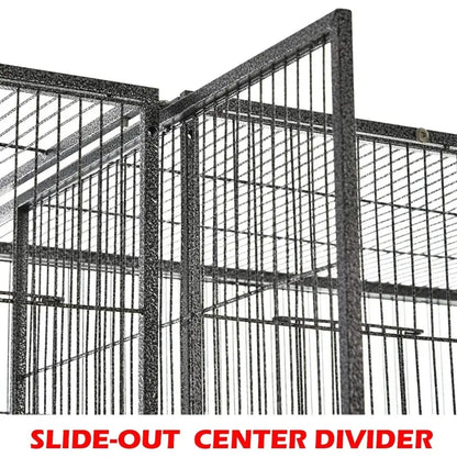 Wrought iron black double flight bird cage with breeding nest doors slide-out center divider on Tampa Home & Garden Store