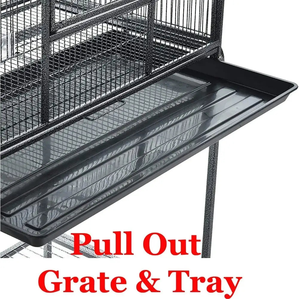 Wrought iron black double flight bird cage with breeding nest doors and pull-out tray on Tampa Home & Garden Store