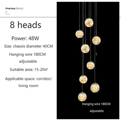 Decorbites eight-head spiral crystal chandelier with spheres, warm glow, adjustable hanging on Tampa Home & Garden Store