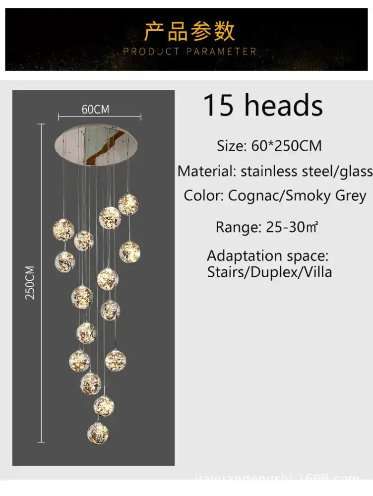 Chandelier Decorbites modern spiral crystal ball with 15 glass spheres in cognac smoky grey on Tampa Home & Garden Store