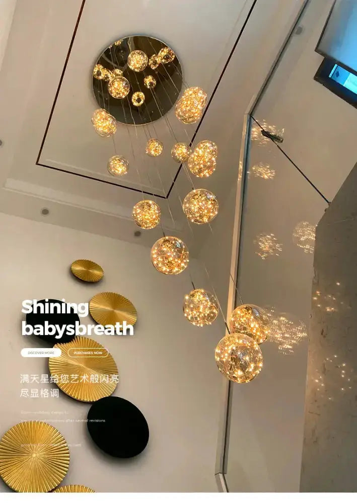 Modern spiral crystal ball chandelier by Decorbites with hanging glass spheres and warm glow on Tampa Home & Garden Store