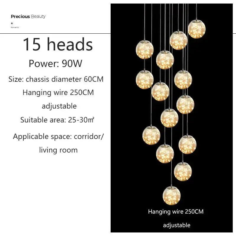 Decorbites 15-head crystal ball chandelier with modern spiral hanging wires adjustable on Tampa Home & Garden Store