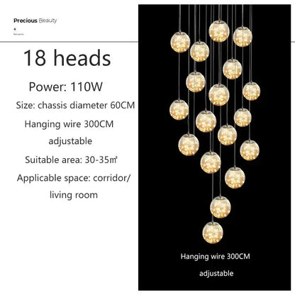 Decorbites modern spiral crystal ball chandelier with 18 glass spheres on adjustable wires on Tampa Home & Garden Store