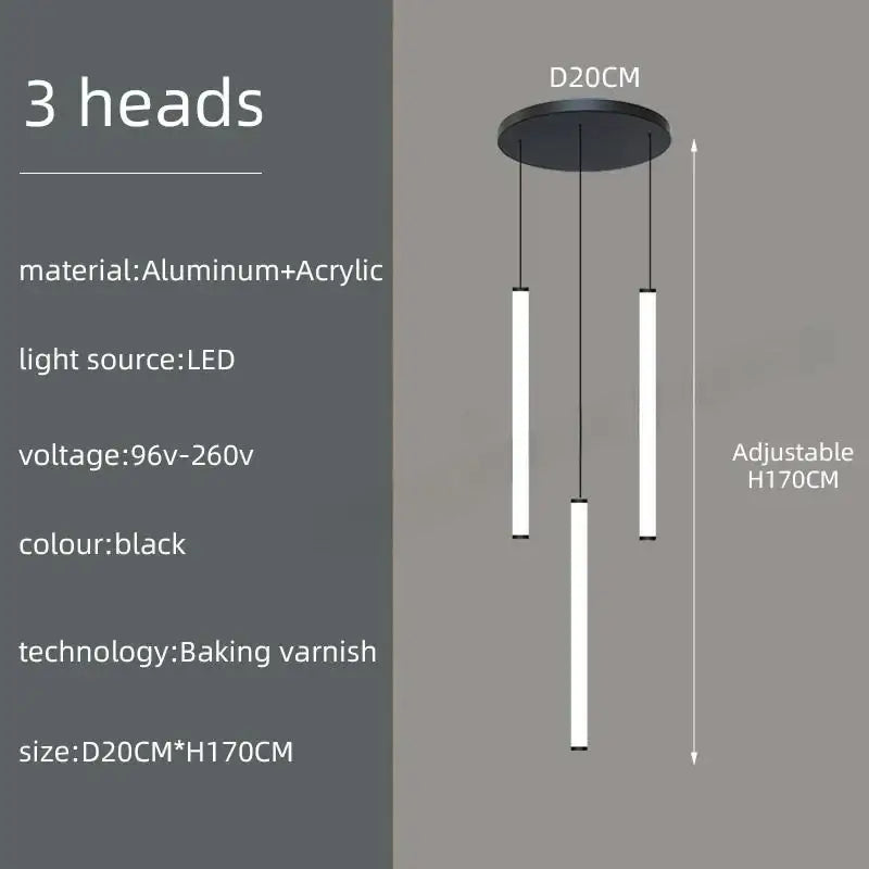Black spiral 3-head LED chandelier Decorbites aluminum and acrylic, dining room lighting on Tampa Home & Garden Store