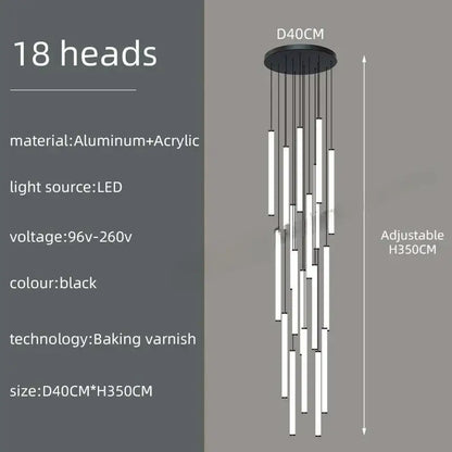 Black Spiral 20-Head LED Chandelier by Decorbites, aluminum acrylic, black finish, adjustable on Tampa Home & Garden Store