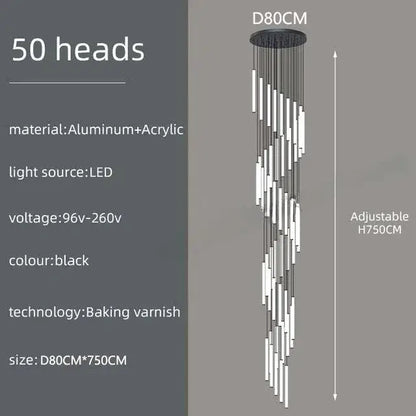 Black LED ceiling chandelier with 50 heads, aluminum + acrylic by Decorbites on Tampa Home & Garden Store