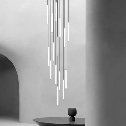 Black LED ceiling chandelier with slender vertical light bars in a minimalist metal frame on Tampa Home & Garden Store