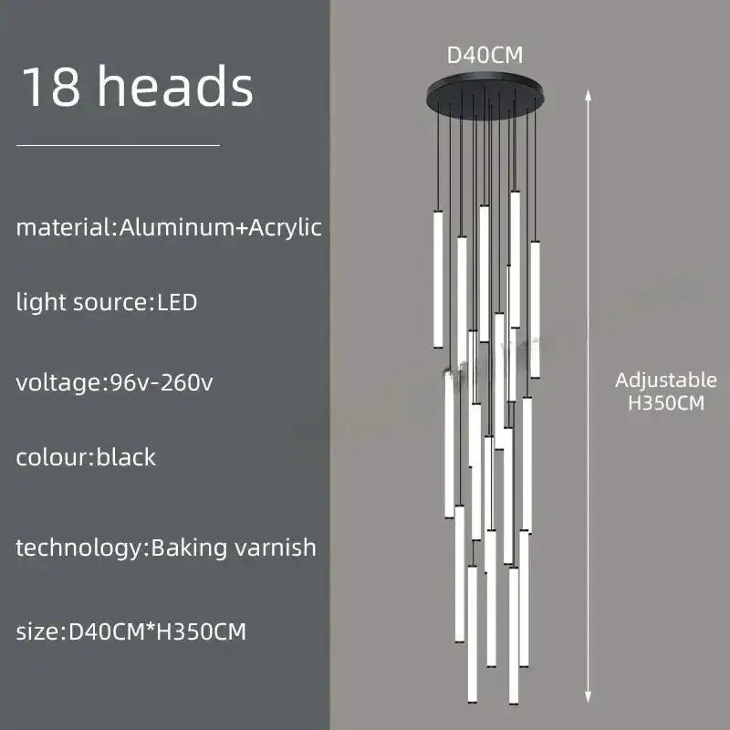 Chandelier pendant light black spiral LED Decorbites, 18 heads on Tampa Home & Garden Store