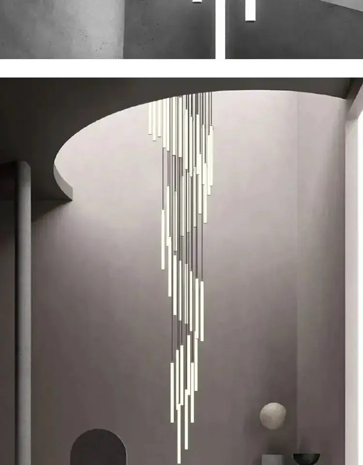 Chandelier Modern black spiral LED pendant light with cascading vertical bars by Decorbites on Tampa Home & Garden Store