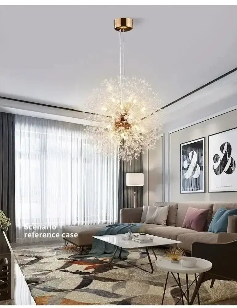 Modern golden dandelion crystal pendant light for dining room by Decorbites on Tampa Home & Garden Store