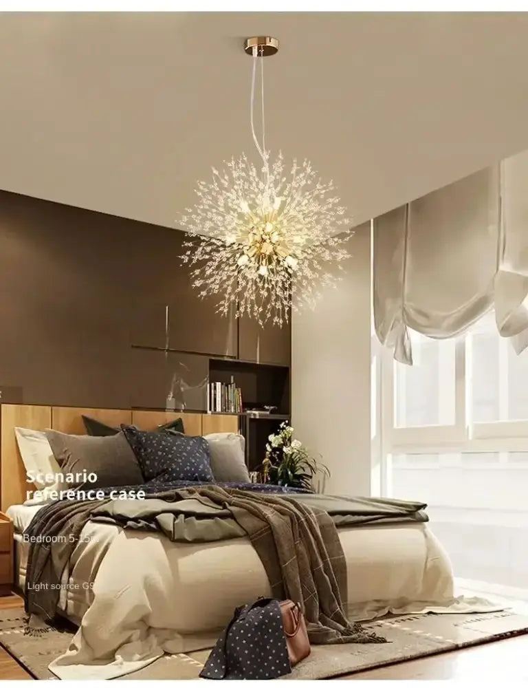 Modern golden dandelion crystal pendant light by Decorbites, gold finish pendant lighting on Tampa Home & Garden Store
