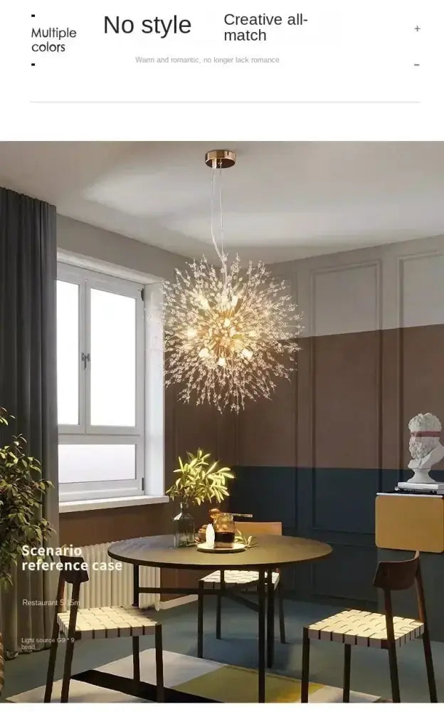 Modern golden dandelion crystal pendant light for dining room by Decorbites on Tampa Home & Garden Store