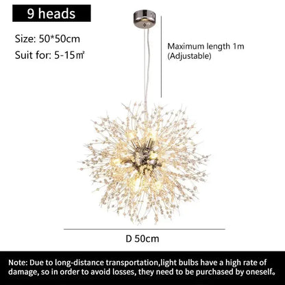 Decorbites modern golden dandelion crystal pendant light, 9-head starburst dining lamp on Tampa Home & Garden Store