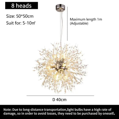 Modern golden dandelion crystal pendant light with 8 heads by Decorbites, dining room pendant on Tampa Home & Garden Store